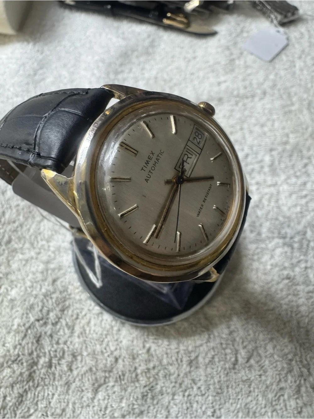 Timex Gold-Tone Case Silver Dial with Black Strap Automatic Watch
